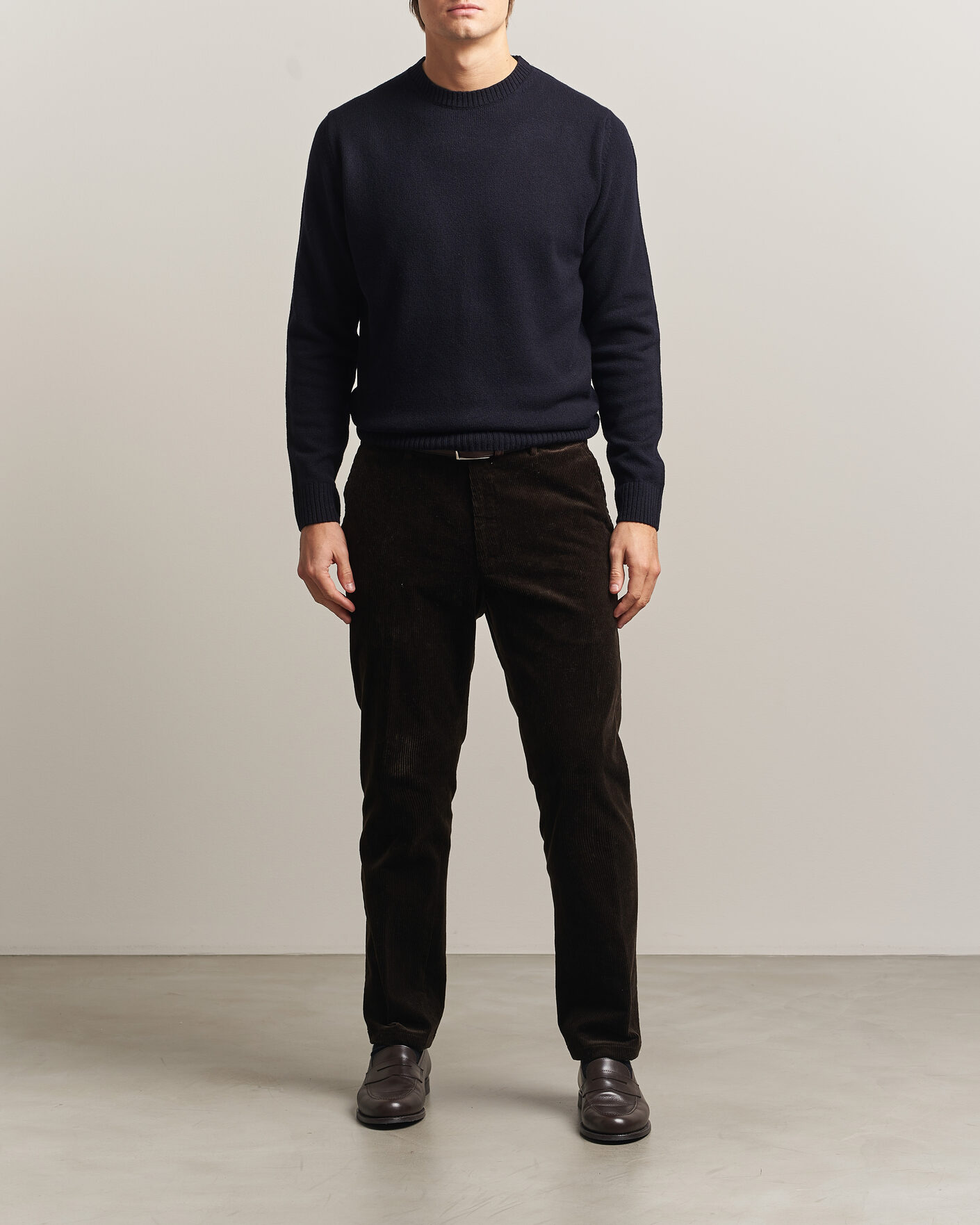 Herre | Trøjer | Stenströms | Knitted Lambswool Crew Neck Dark Navy