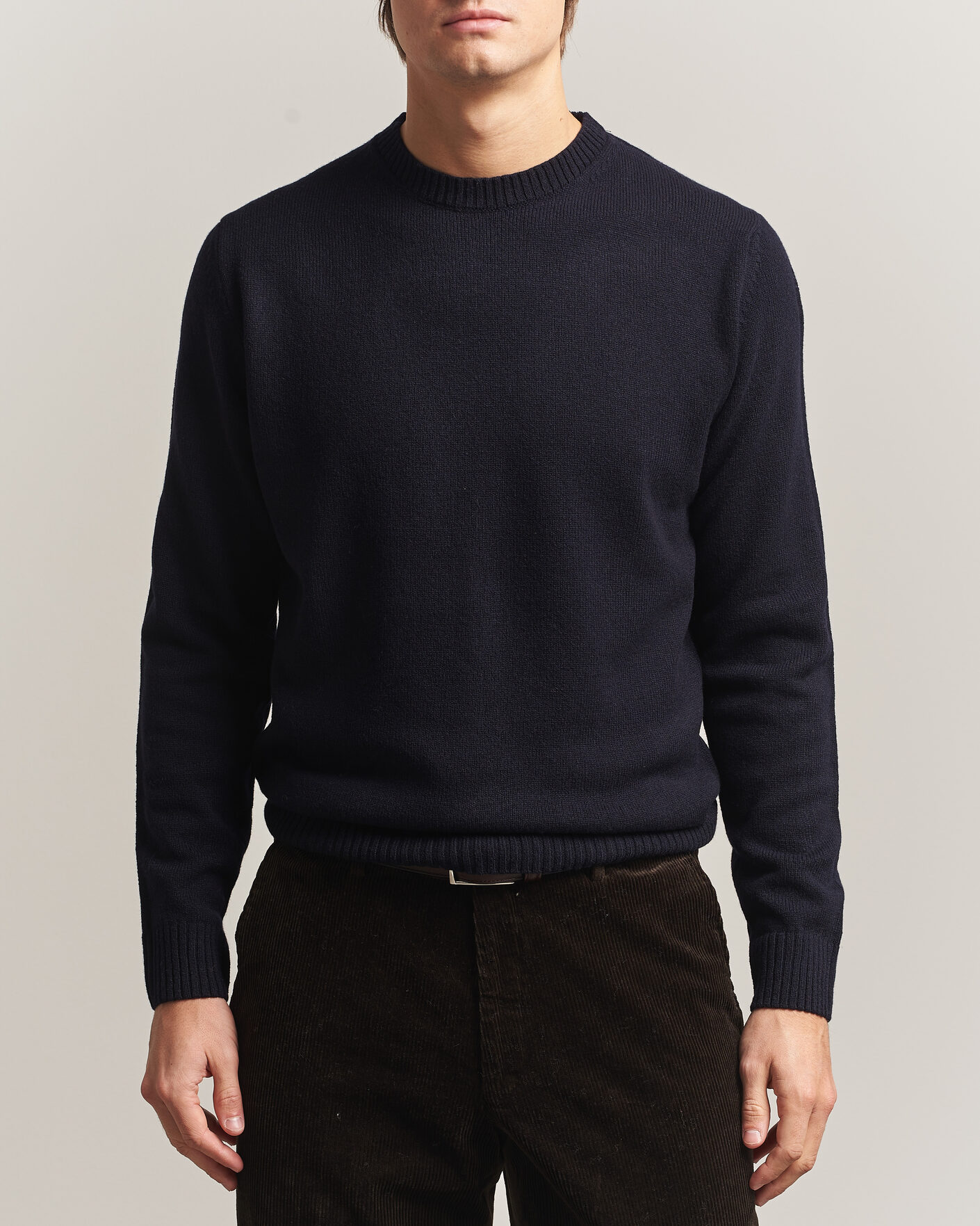 Herre | Trøjer | Stenströms | Knitted Lambswool Crew Neck Dark Navy