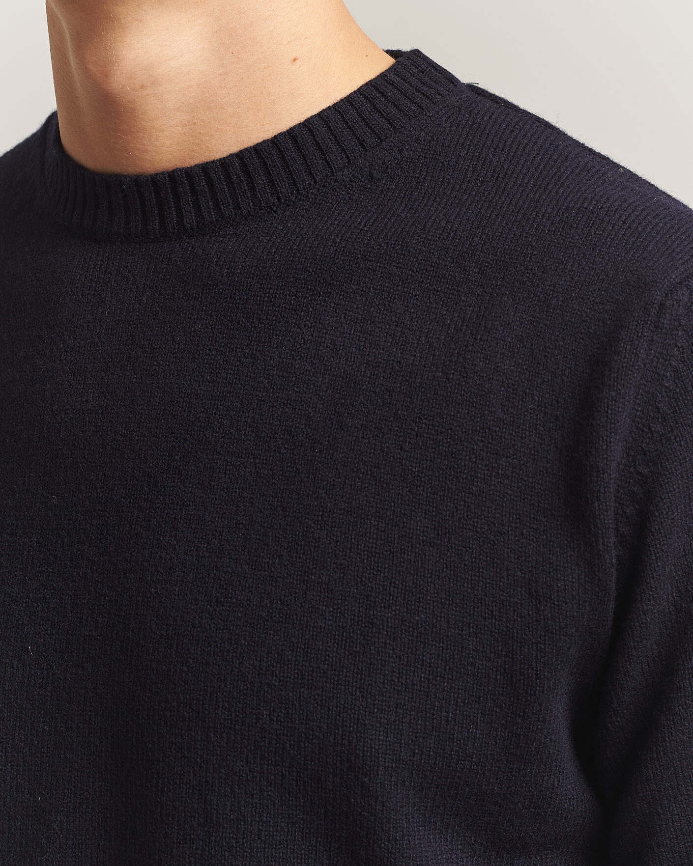 Herre | Trøjer | Stenströms | Knitted Lambswool Crew Neck Dark Navy