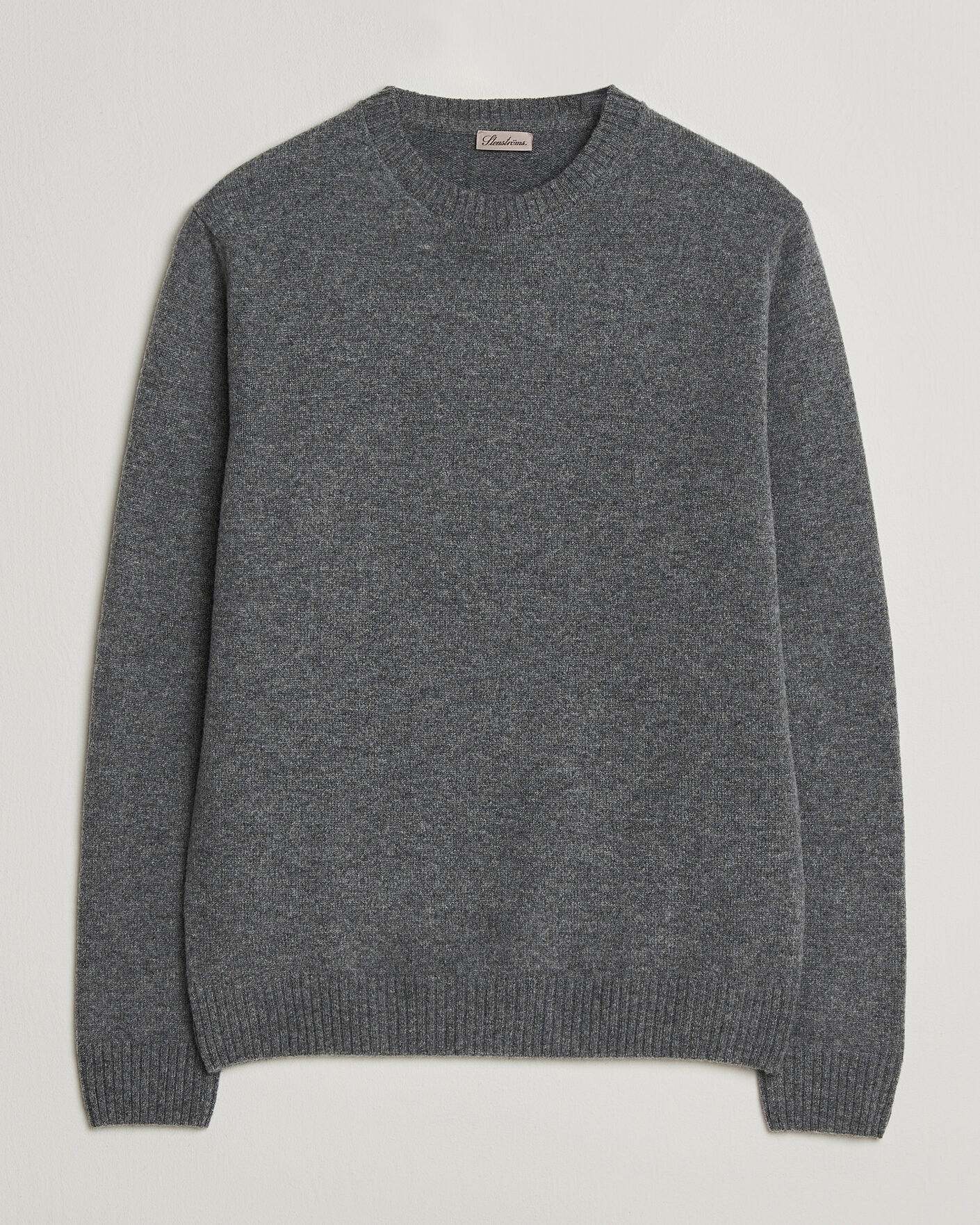 Herre | Trøjer | Stenströms | Knitted Lambswool Crew Neck Mid Grey Melange