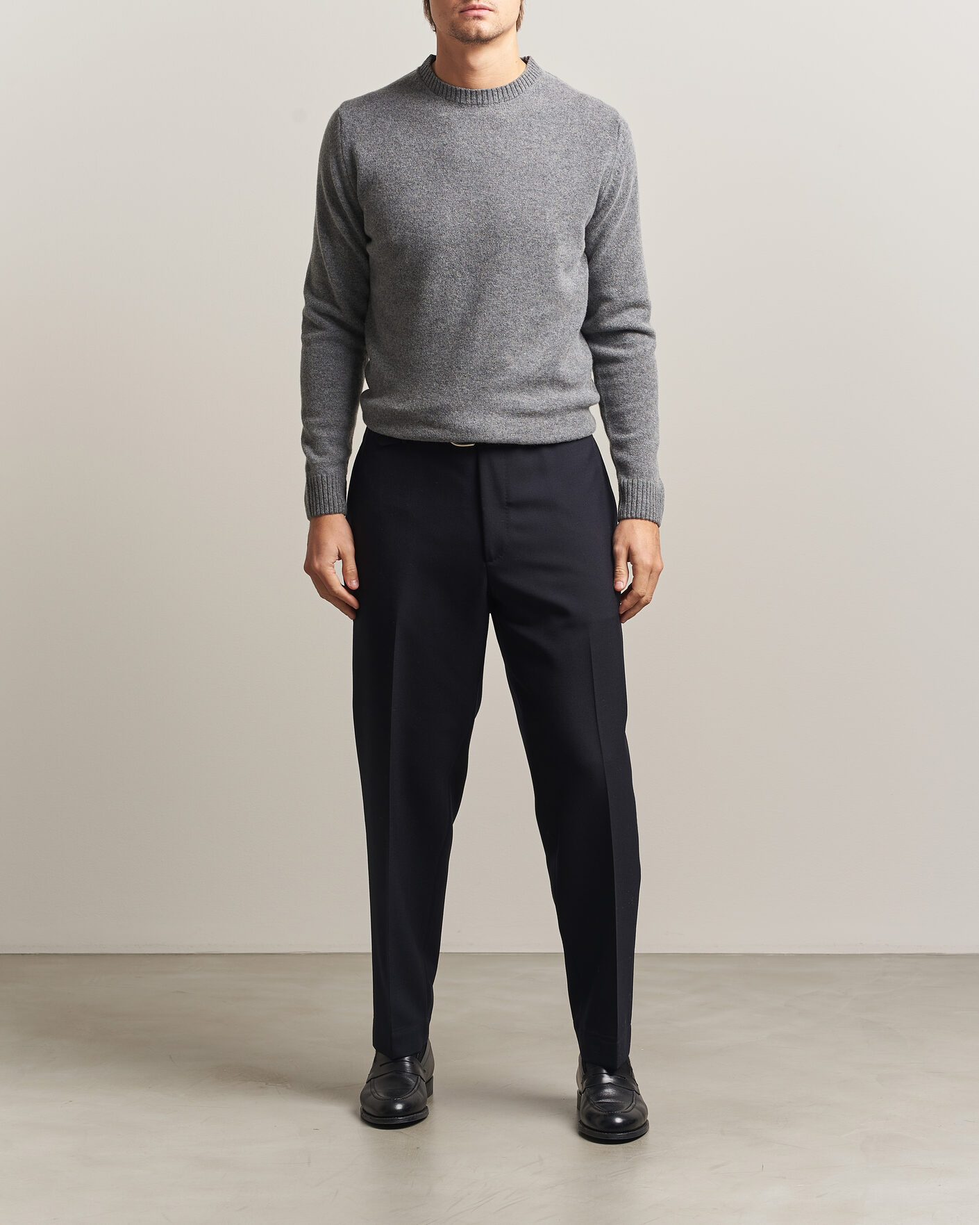 Herre | Trøjer | Stenströms | Knitted Lambswool Crew Neck Mid Grey Melange