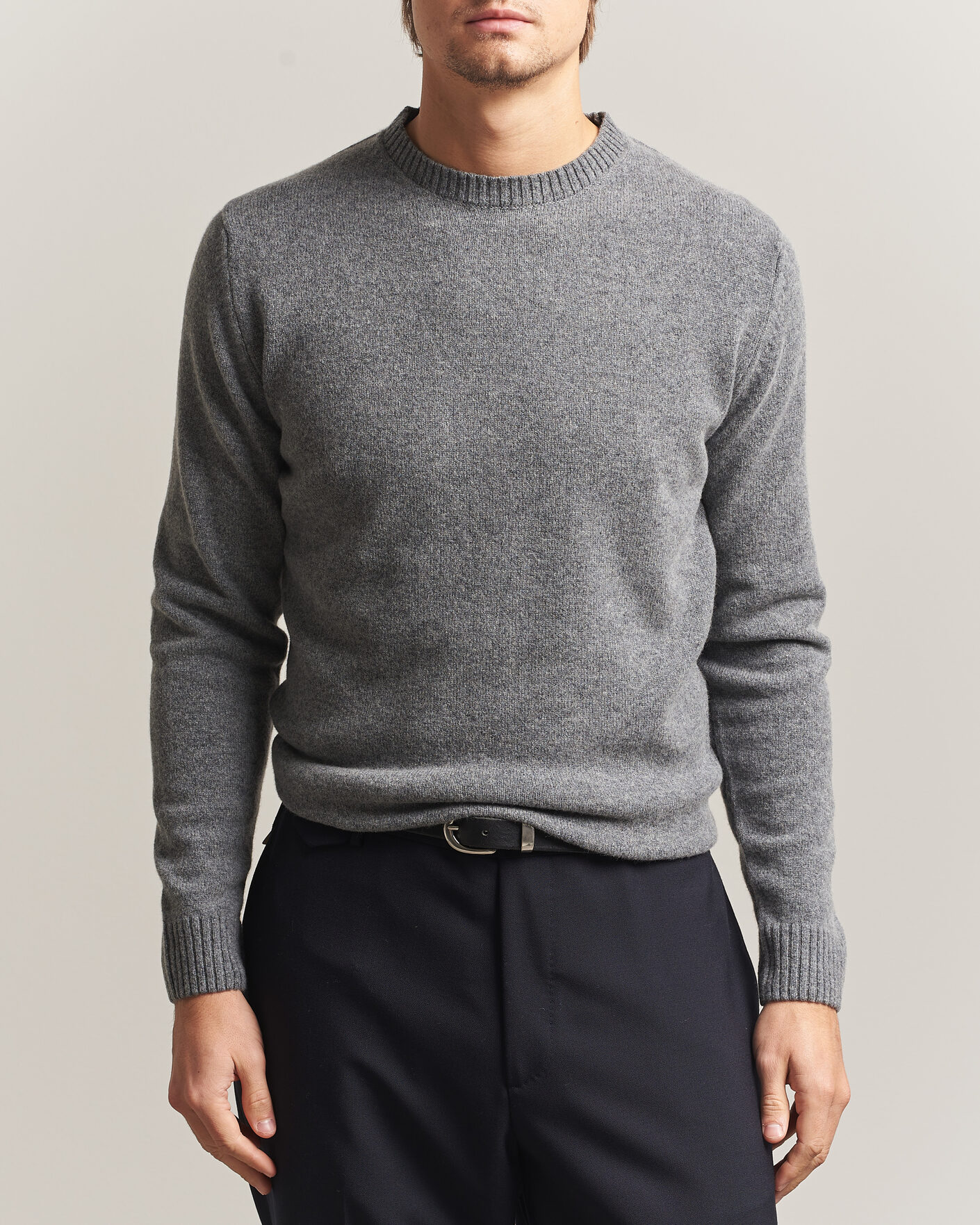 Herre | Trøjer | Stenströms | Knitted Lambswool Crew Neck Mid Grey Melange