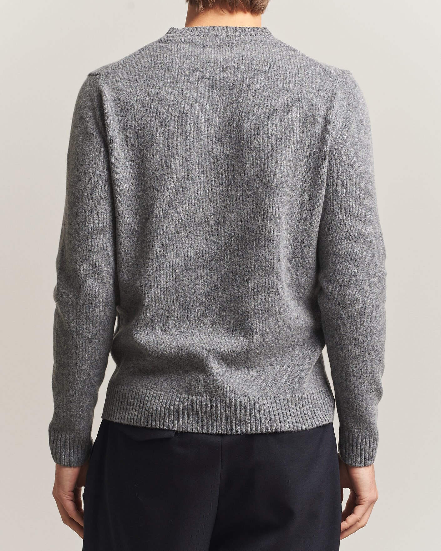 Herre | Trøjer | Stenströms | Knitted Lambswool Crew Neck Mid Grey Melange