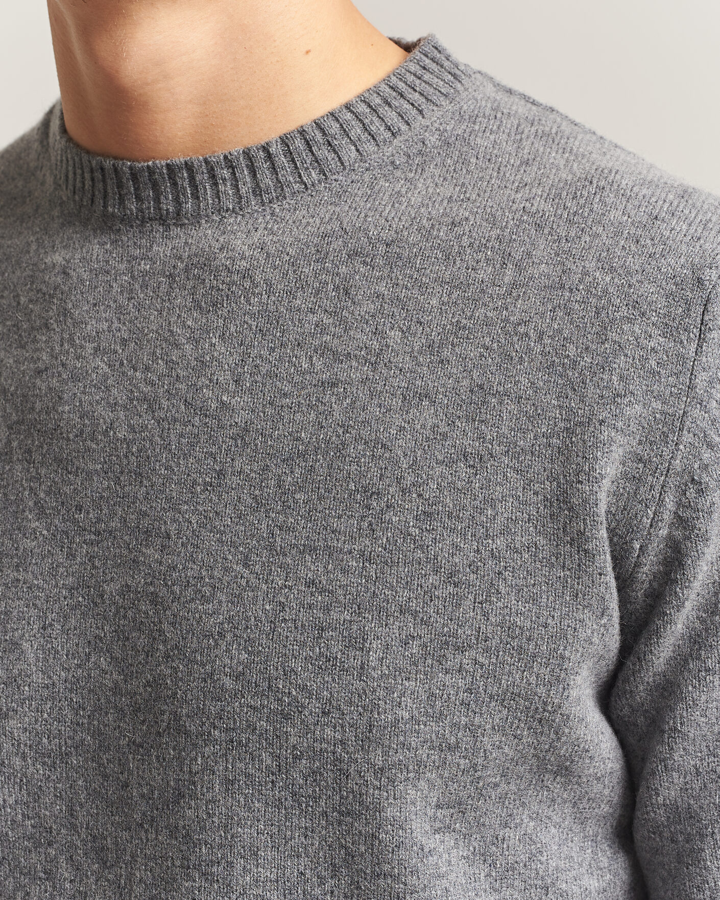 Herre | Trøjer | Stenströms | Knitted Lambswool Crew Neck Mid Grey Melange