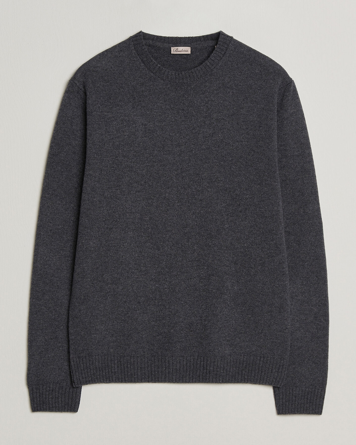 Herre | Trøjer | Stenströms | Knitted Lambswool Crew Neck Dark Grey Melange