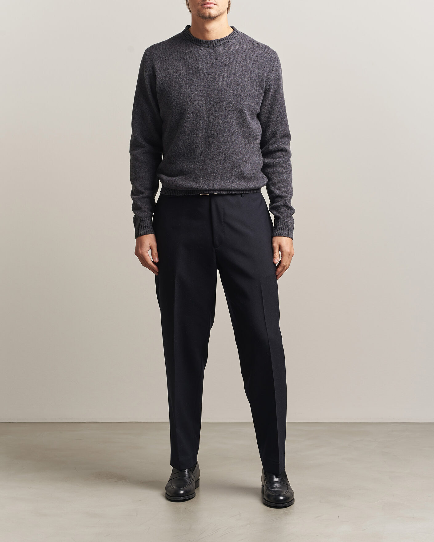 Herre | Trøjer | Stenströms | Knitted Lambswool Crew Neck Dark Grey Melange