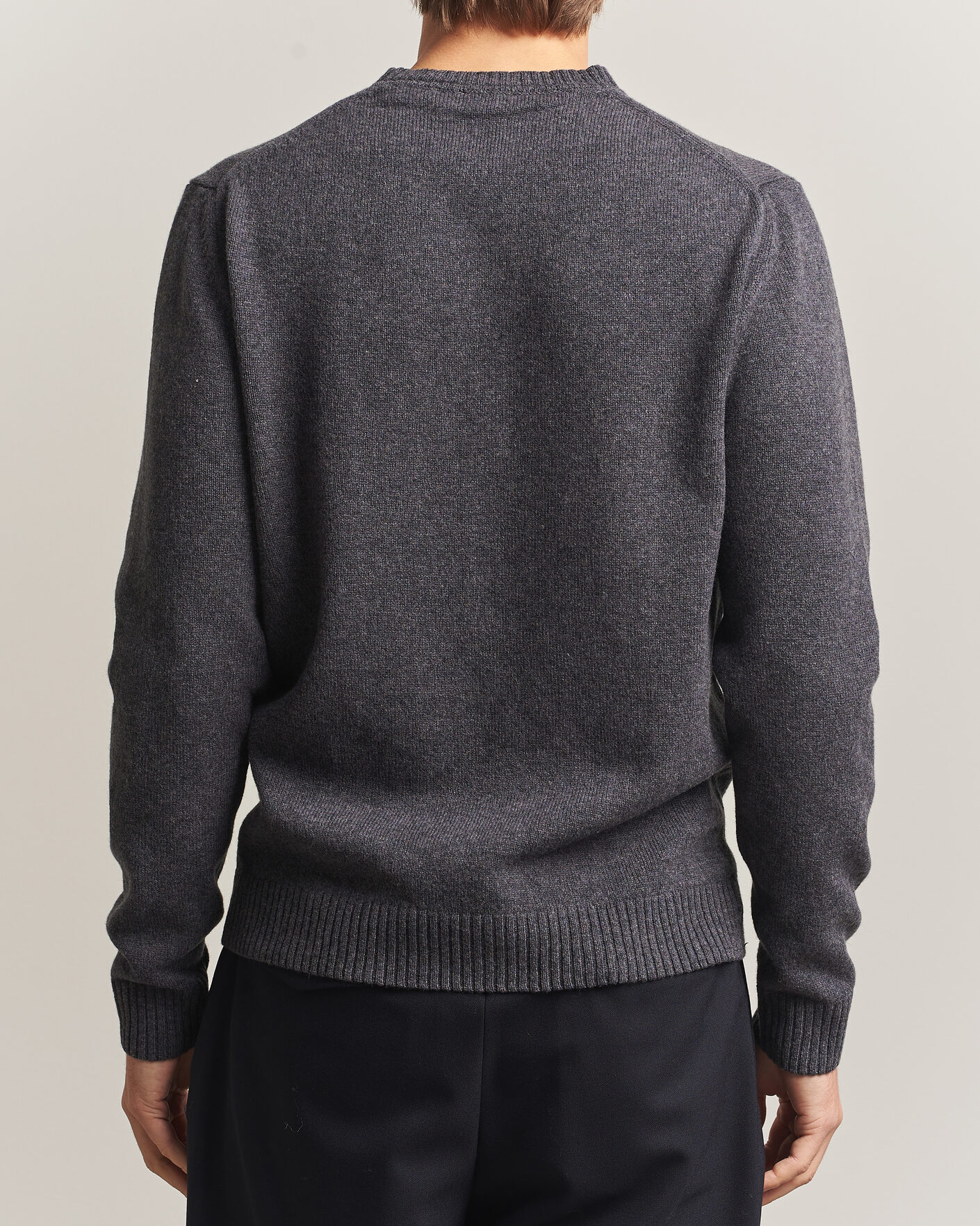 Herre | Trøjer | Stenströms | Knitted Lambswool Crew Neck Dark Grey Melange