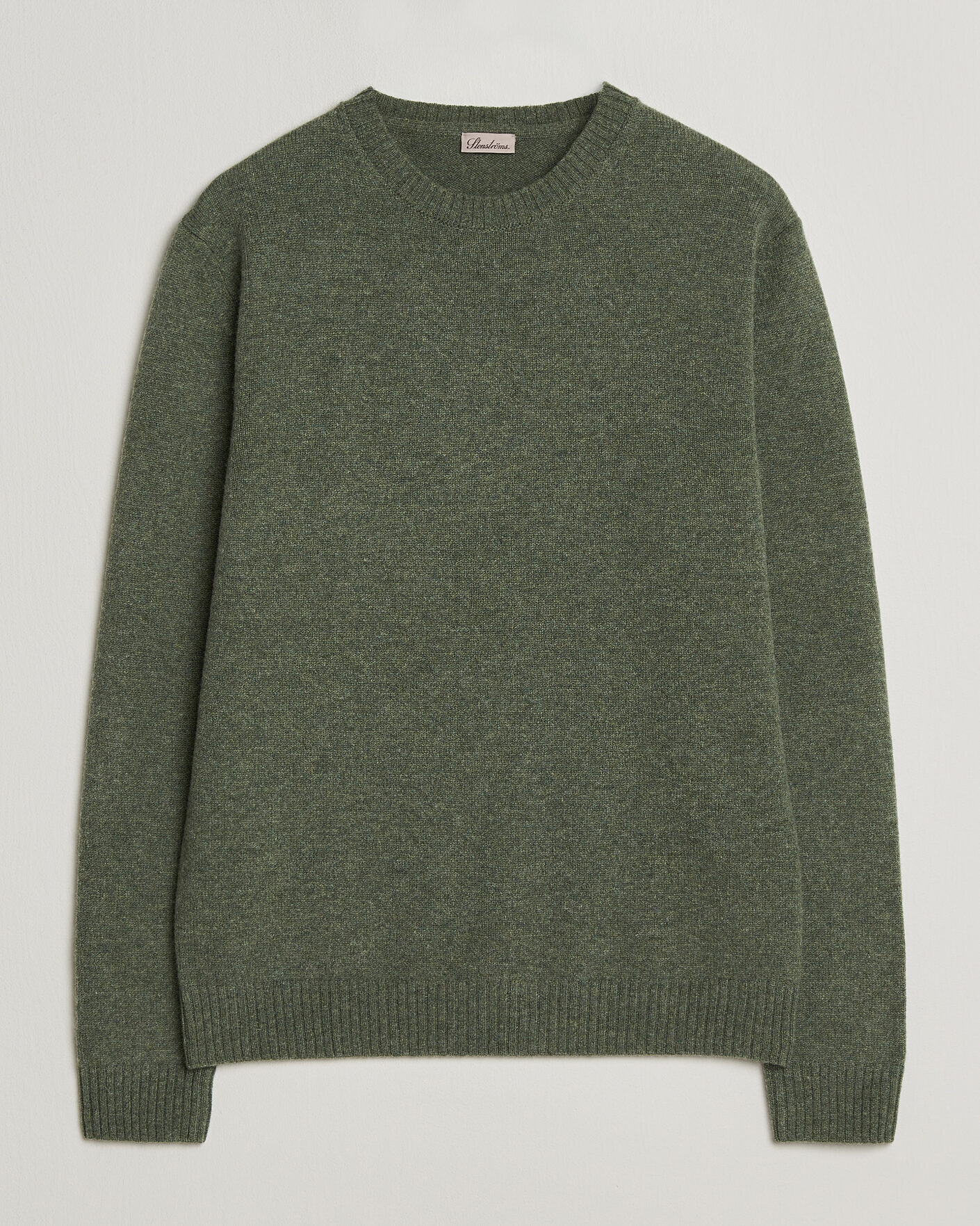 Herre | Trøjer | Stenströms | Knitted Lambswool Crew Neck Light Army Green Melange