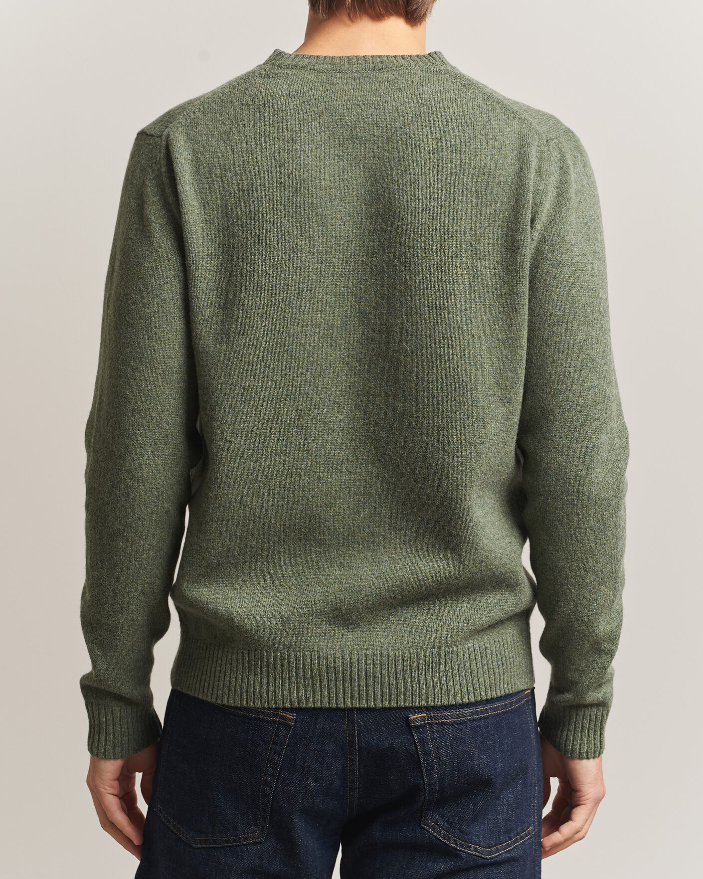 Herre | Trøjer | Stenströms | Knitted Lambswool Crew Neck Light Army Green Melange