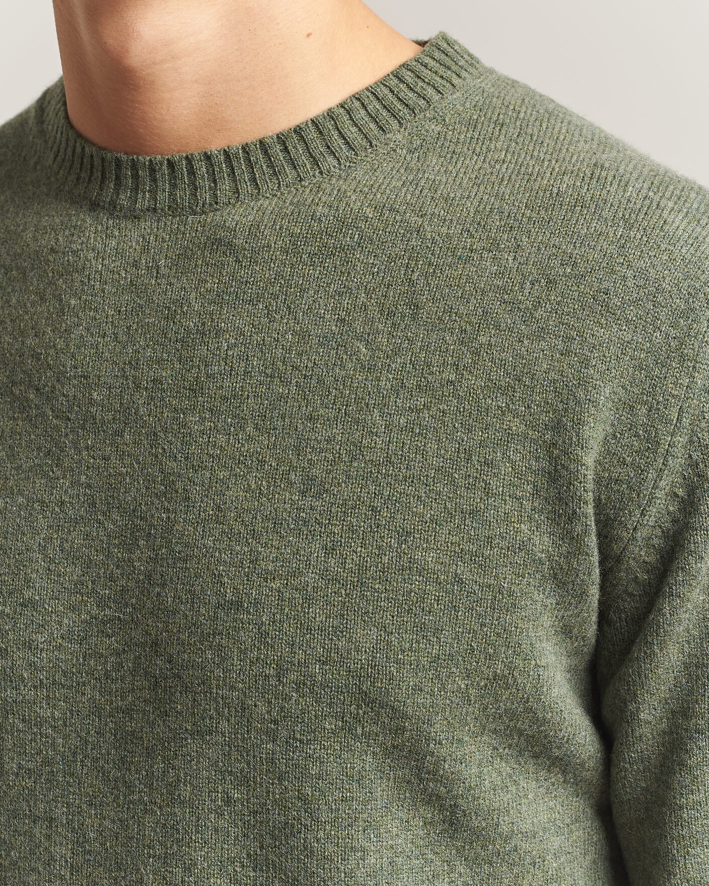 Herre | Trøjer | Stenströms | Knitted Lambswool Crew Neck Light Army Green Melange