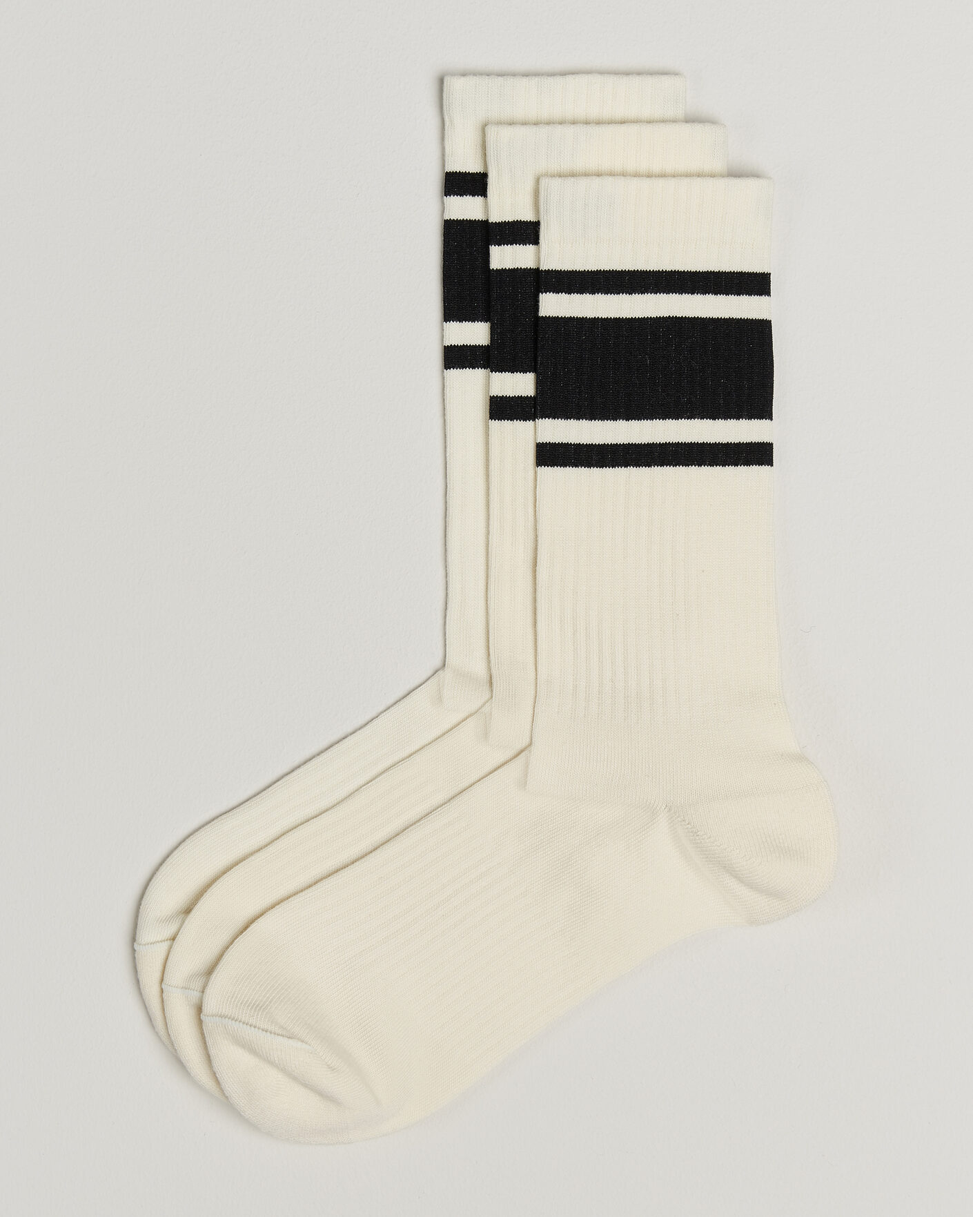 Herre | Undertøj | Sweyd | 3-Pack Triple Stripe Cotton Socks White/Black