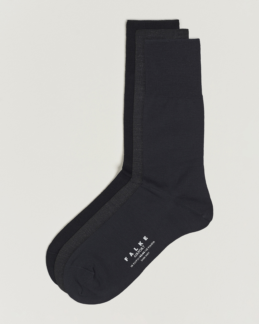 Herre |  | Falke | 3-Pack Airport Socks Dark Navy/Black/Anthracite