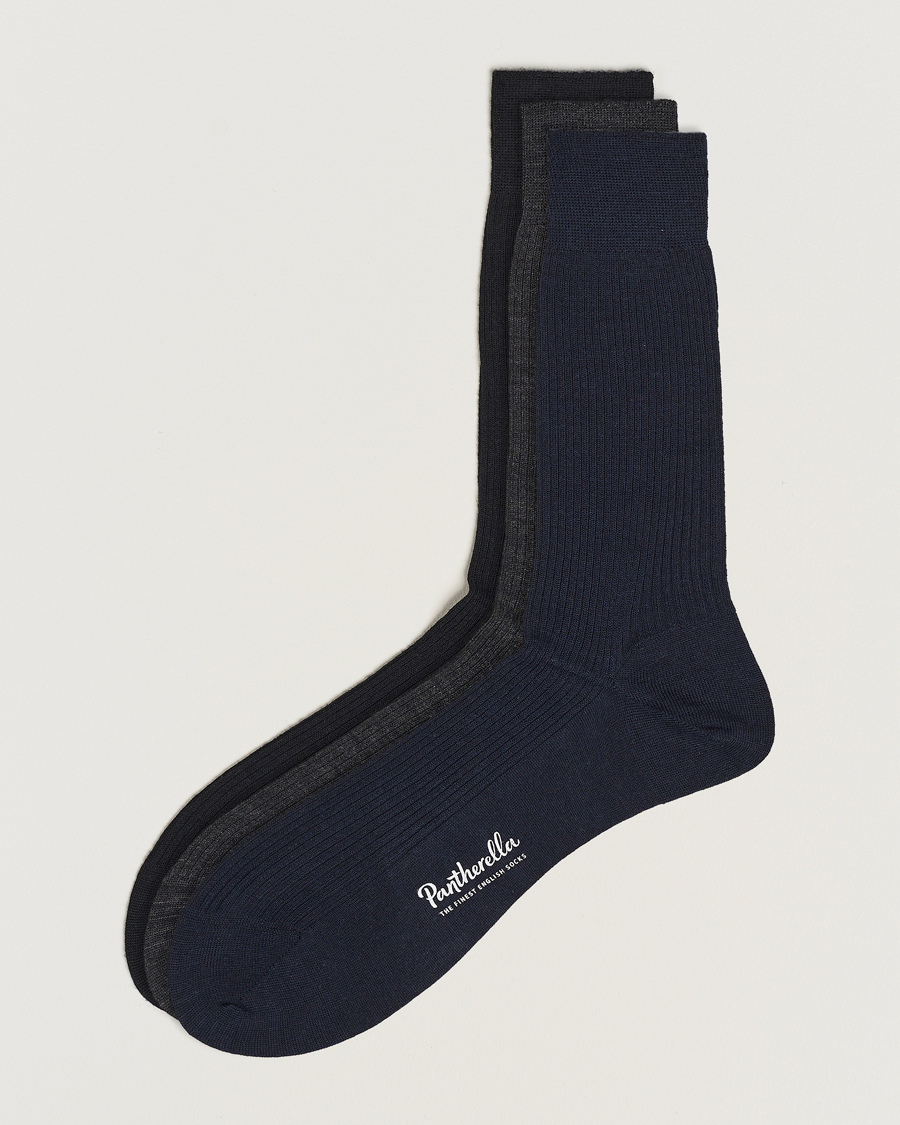 Herre | Almindelige sokker | Pantherella | 3-Pack Naish Merino/Nylon Sock Navy/Black/Charcoal