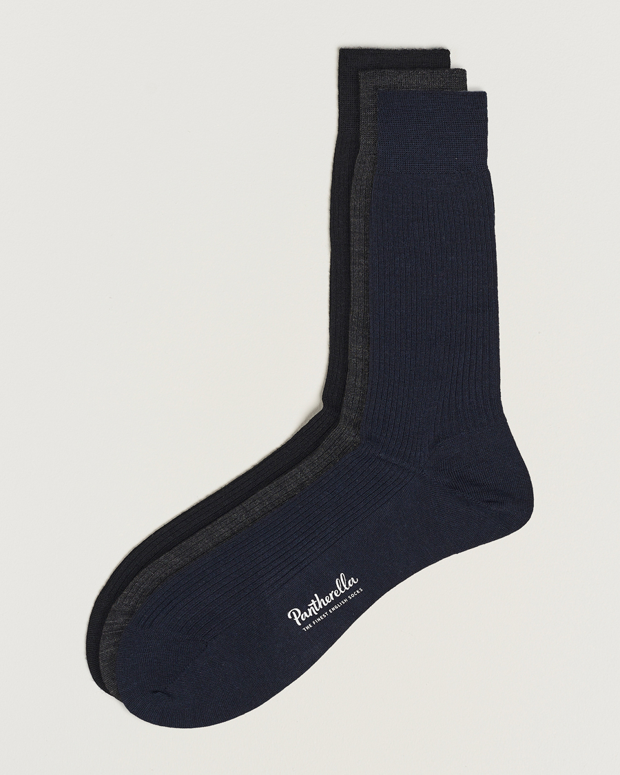 Herre |  | Pantherella | 3-Pack Naish Merino/Nylon Sock Navy/Black/Charcoal