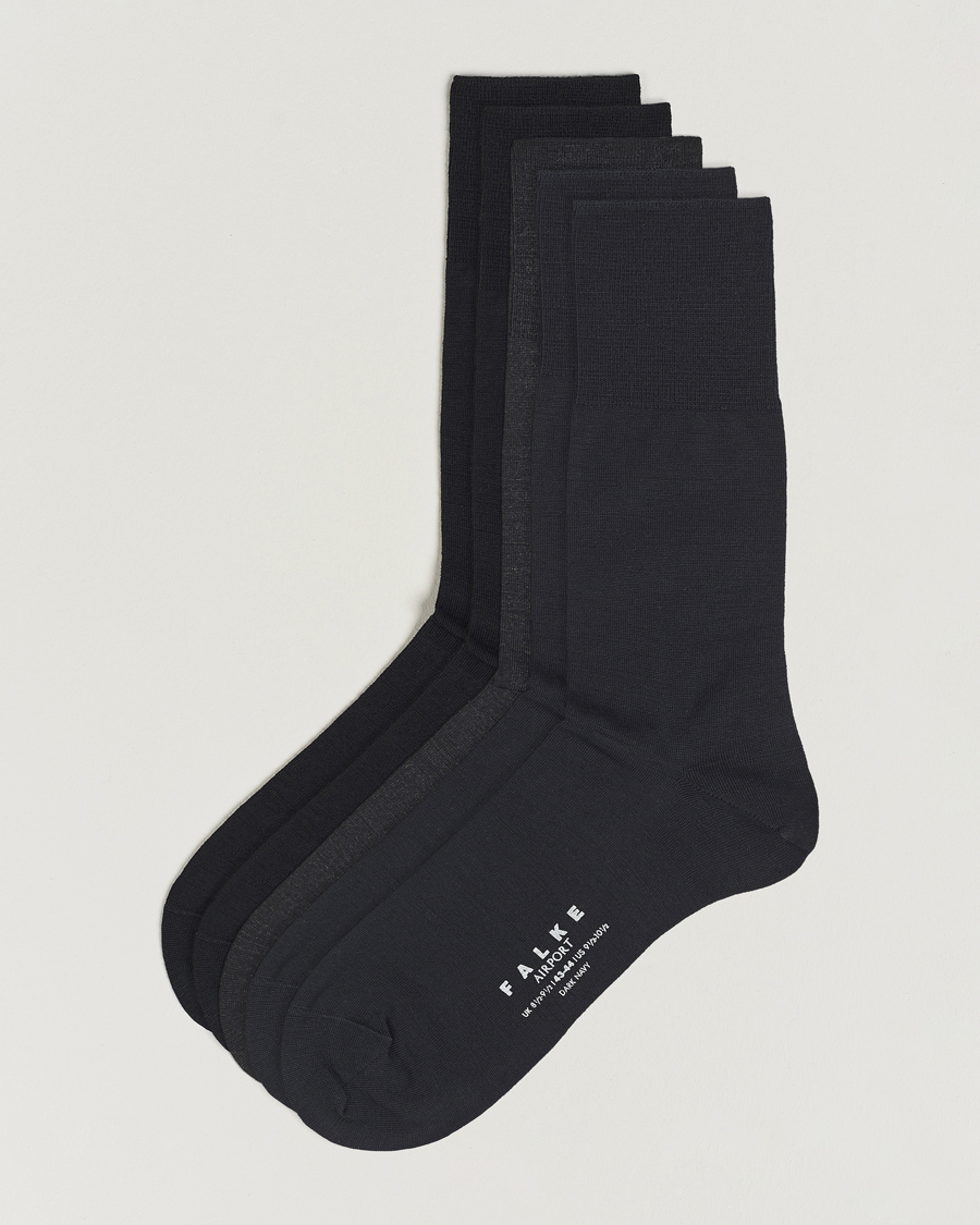 Herre | Undertøj | Falke | 5-Pack Airport Socks Black/Dark Navy/Anthracite Melange