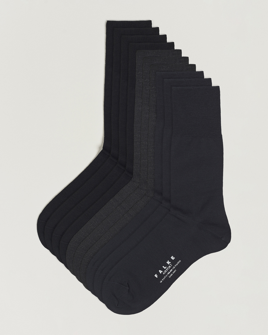 Herre | Almindelige sokker | Falke | 10-Pack Airport Socks Black/Dark Navy/Anthracite Melange
