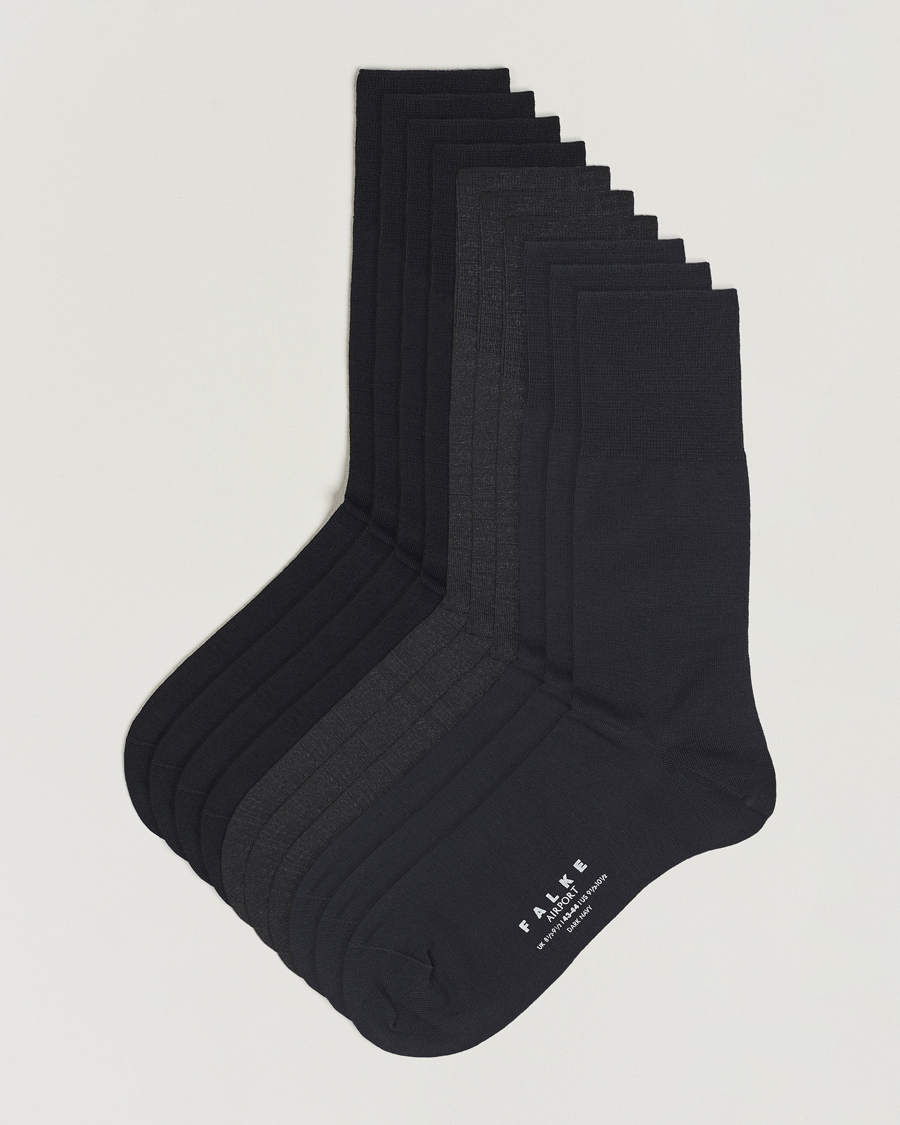 Herre | Undertøj | Falke | 10-Pack Airport Socks Black/Dark Navy/Anthracite Melange
