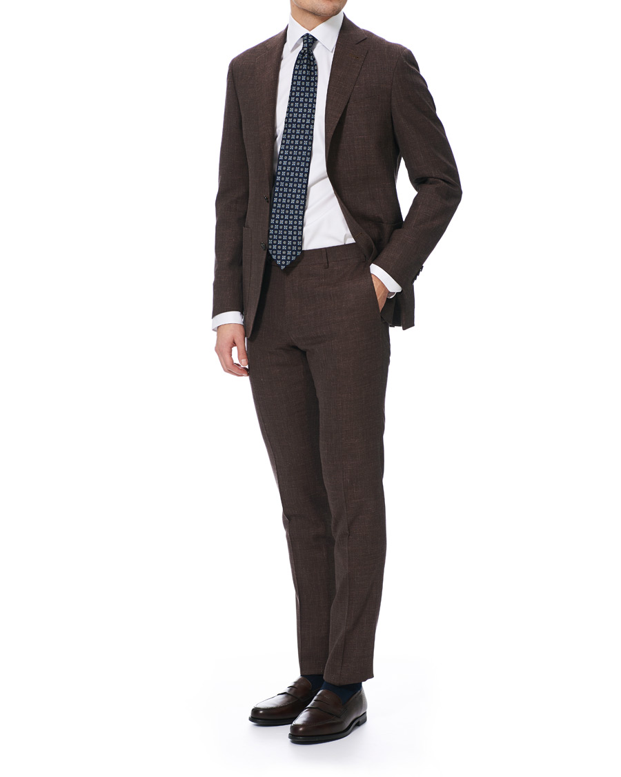 Herre | Jakkesæt | Canali | Wool/Linen Patch Pocket Suit Dark Brown