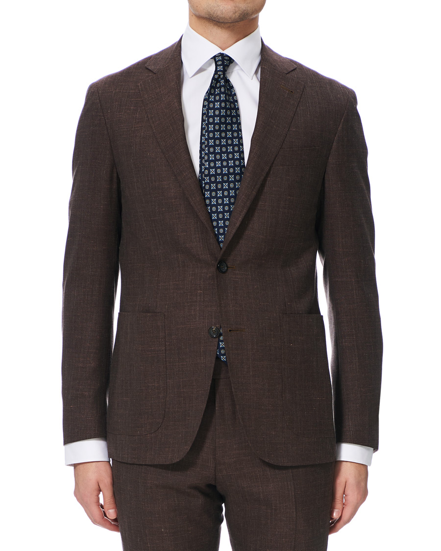 Herre | Jakkesæt | Canali | Wool/Linen Patch Pocket Suit Dark Brown
