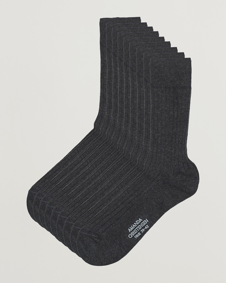 Herre | Undertøj | Amanda Christensen | 9-Pack True Cotton Ribbed Socks Antracite Melange