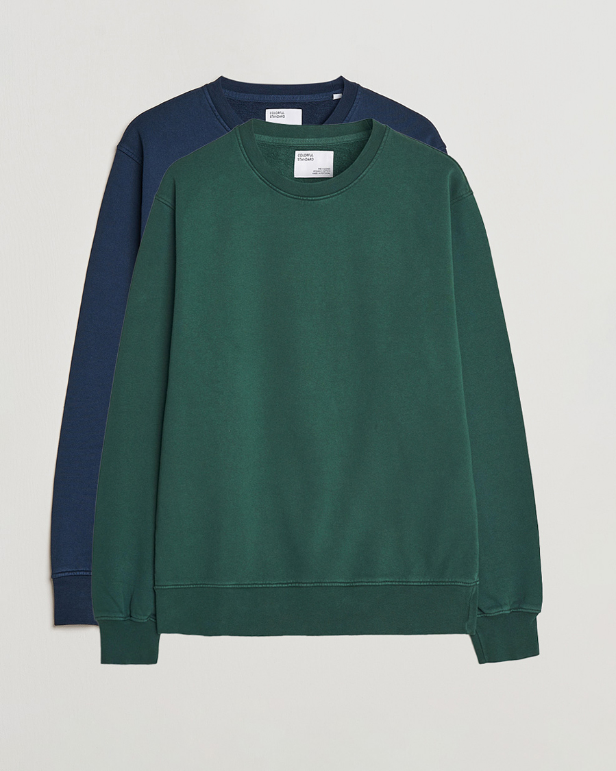 Herre | Trøjer | Colorful Standard | 2-Pack Classic Organic Crew Neck Sweat Navy Blue/Emerald Green