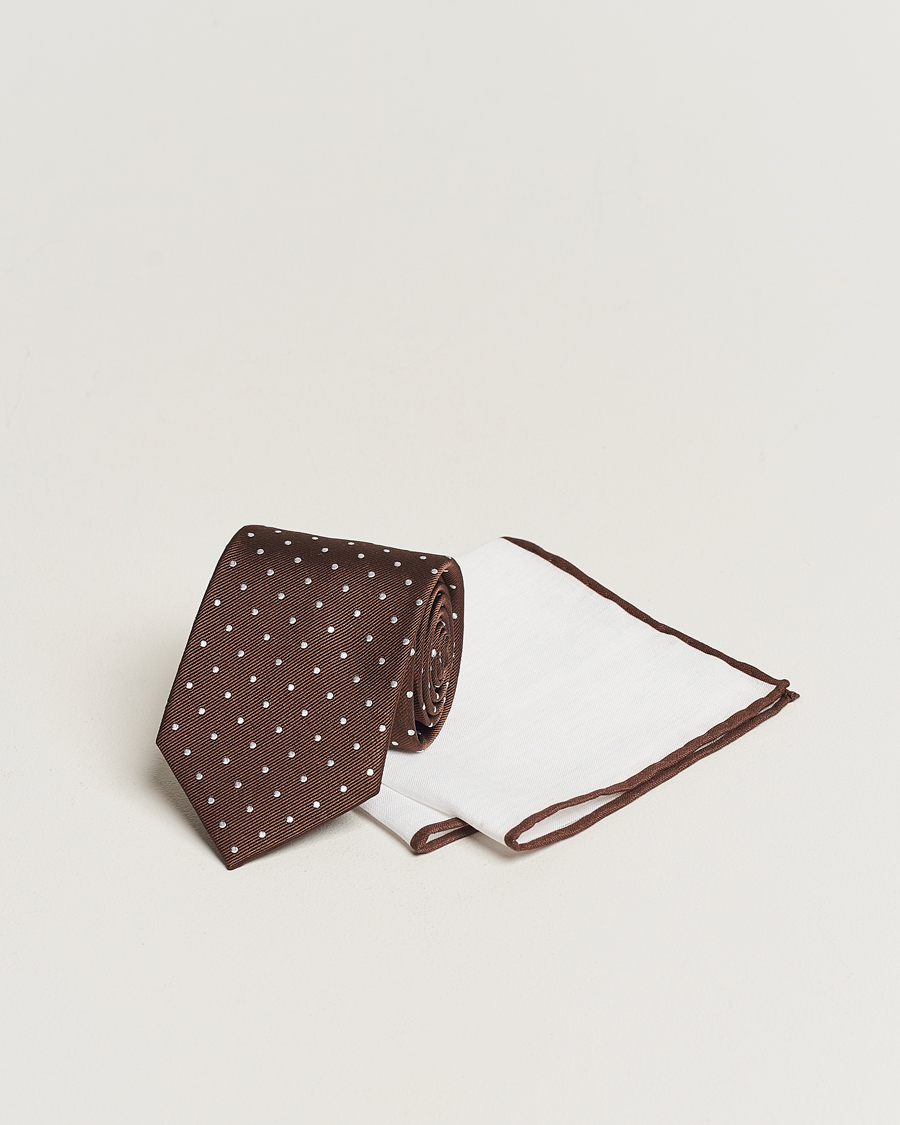 Herre | Slips | Amanda Christensen | Set Tie & Pocket Square Brown/White