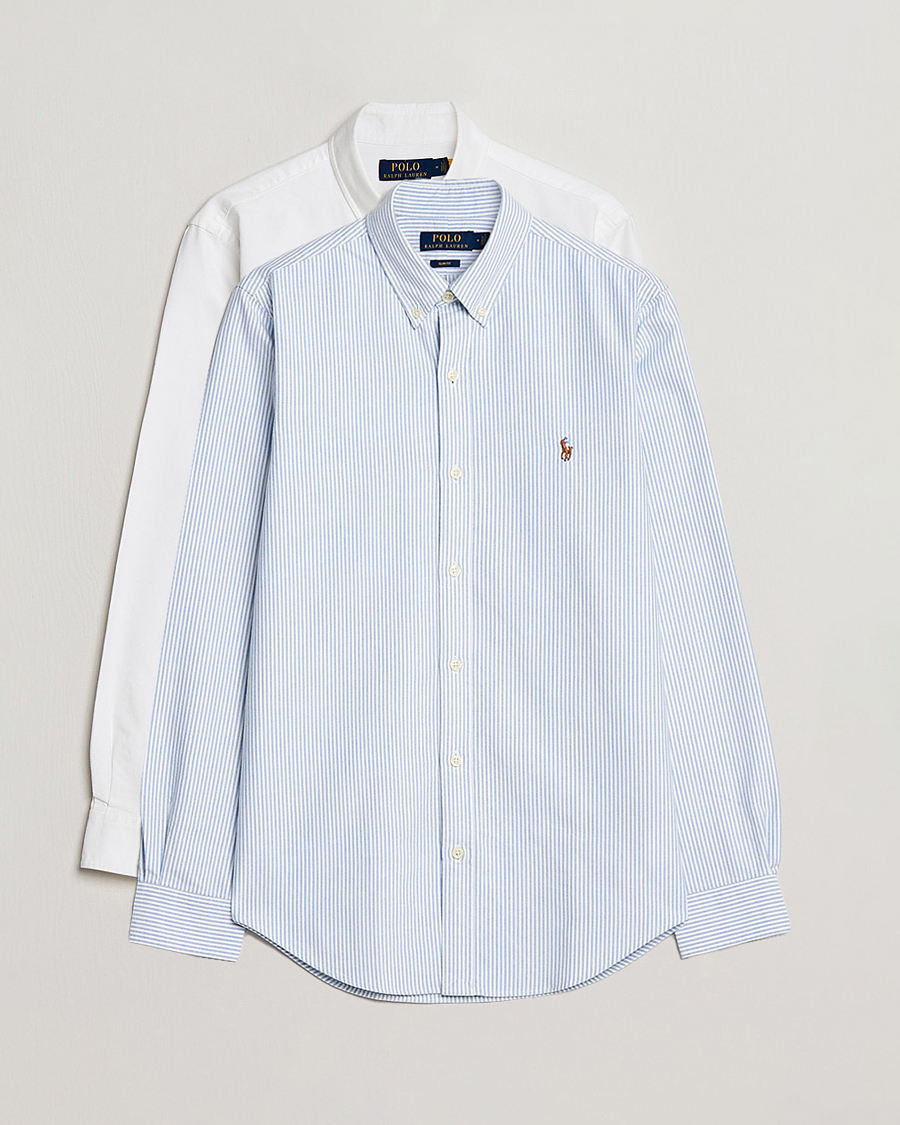 Herre | Skjorter | Polo Ralph Lauren | 2-Pack Slim Fit Shirt Oxford White/Stripes Blue