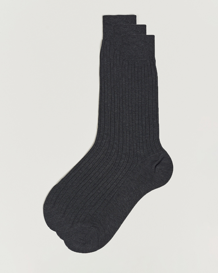 Herre | Undertøj | Bresciani | 3-pack Cotton Ribbed Short Socks Grey Melange
