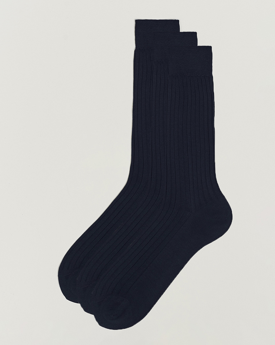 Herre | Undertøj | Bresciani | 3-pack Cotton Ribbed Short Socks Navy
