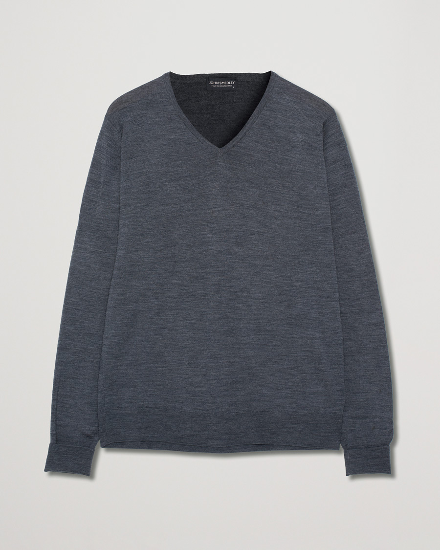 Herre | Trøjer | Pre-owned | John Smedley Bobby Extra Fine Merino V-Neck Pullover Charcoal