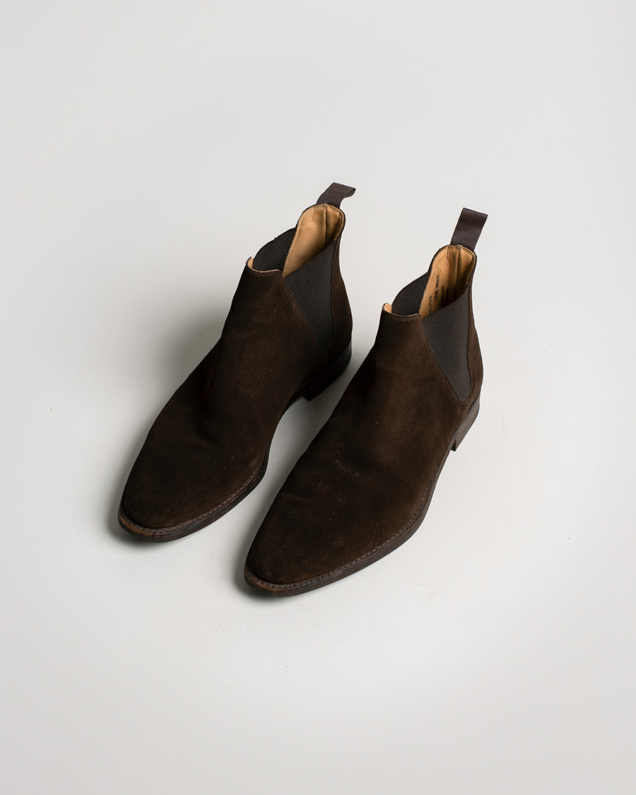 Herre | Crockett & Jones Chelsea 8 Boot Dark Brown Suede | Pre-owned | Crockett & Jones Chelsea 8 Boot Dark Brown Suede