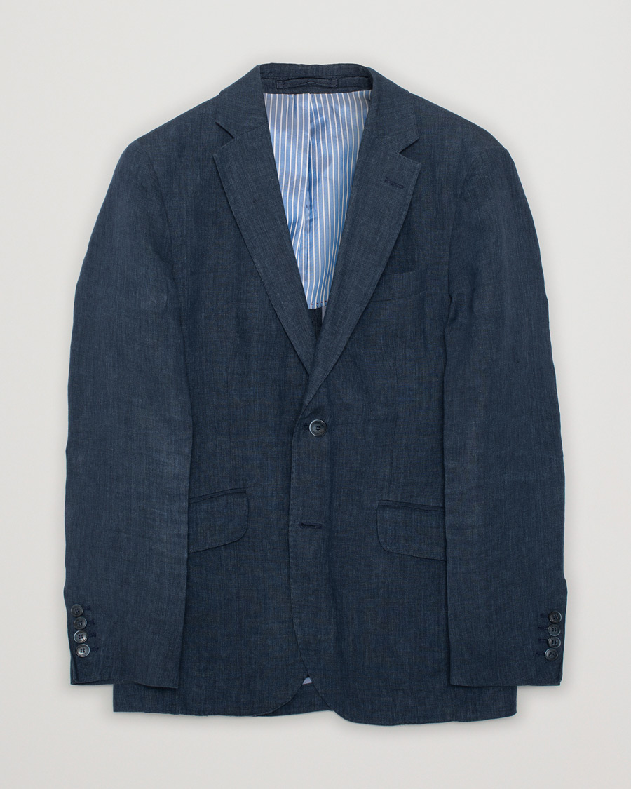 Herre | Hackett Textured Cotton/Linen Blazer Blue | Pre-owned | Hackett Textured Cotton/Linen Blazer Blue