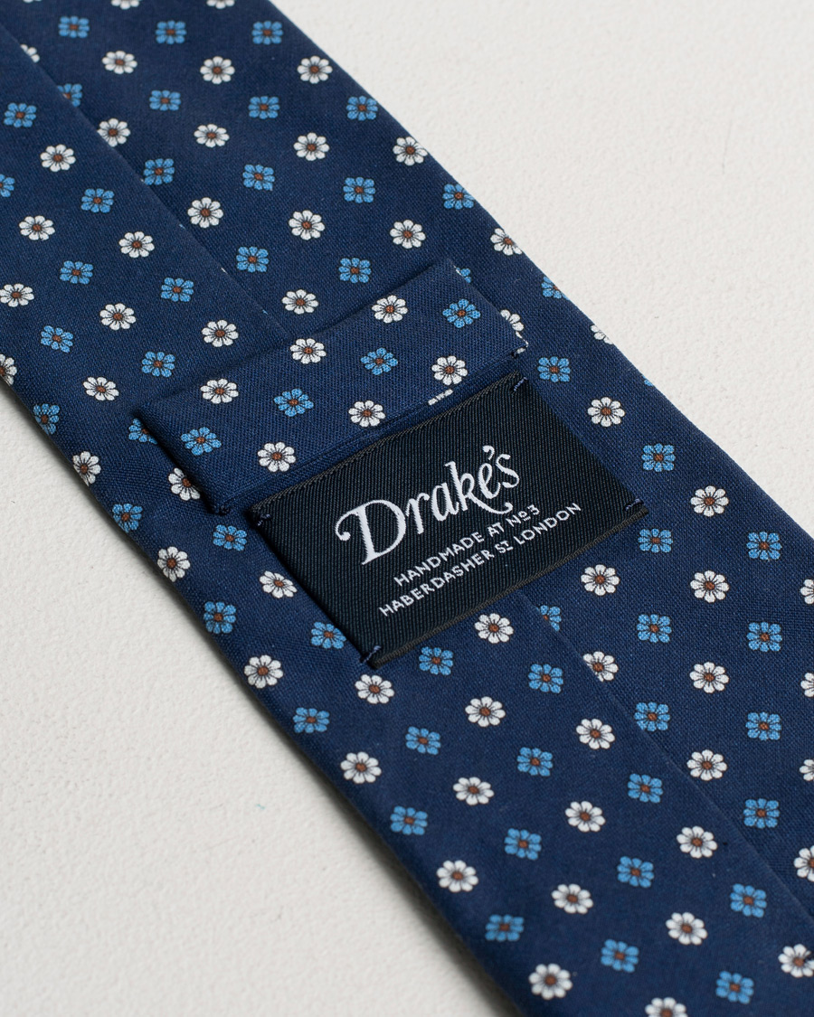 Herre |  | Pre-owned | Drake's Silk Printed Flower 8 cm Tie Navy