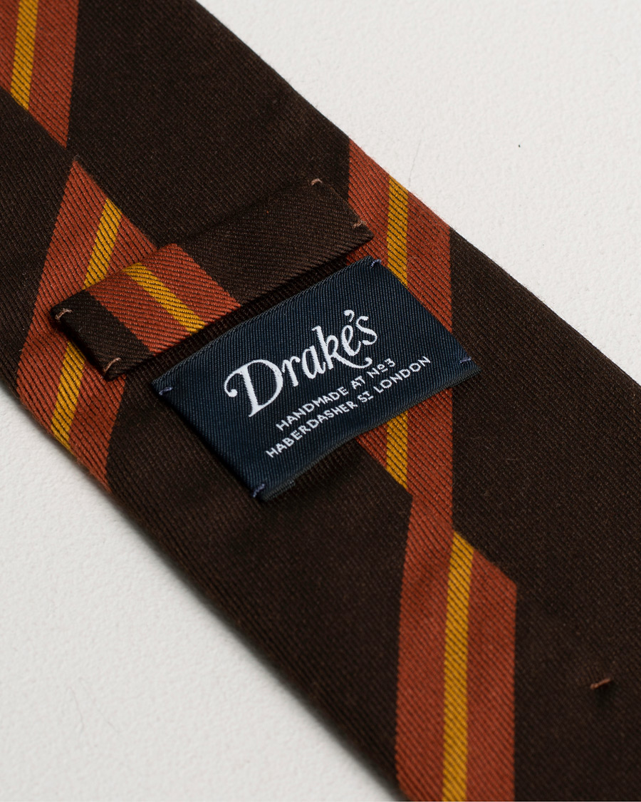 Herre | Pre-owned | Pre-owned | Drake's Wool/Cotton Stripe 8 cm Tie Brown