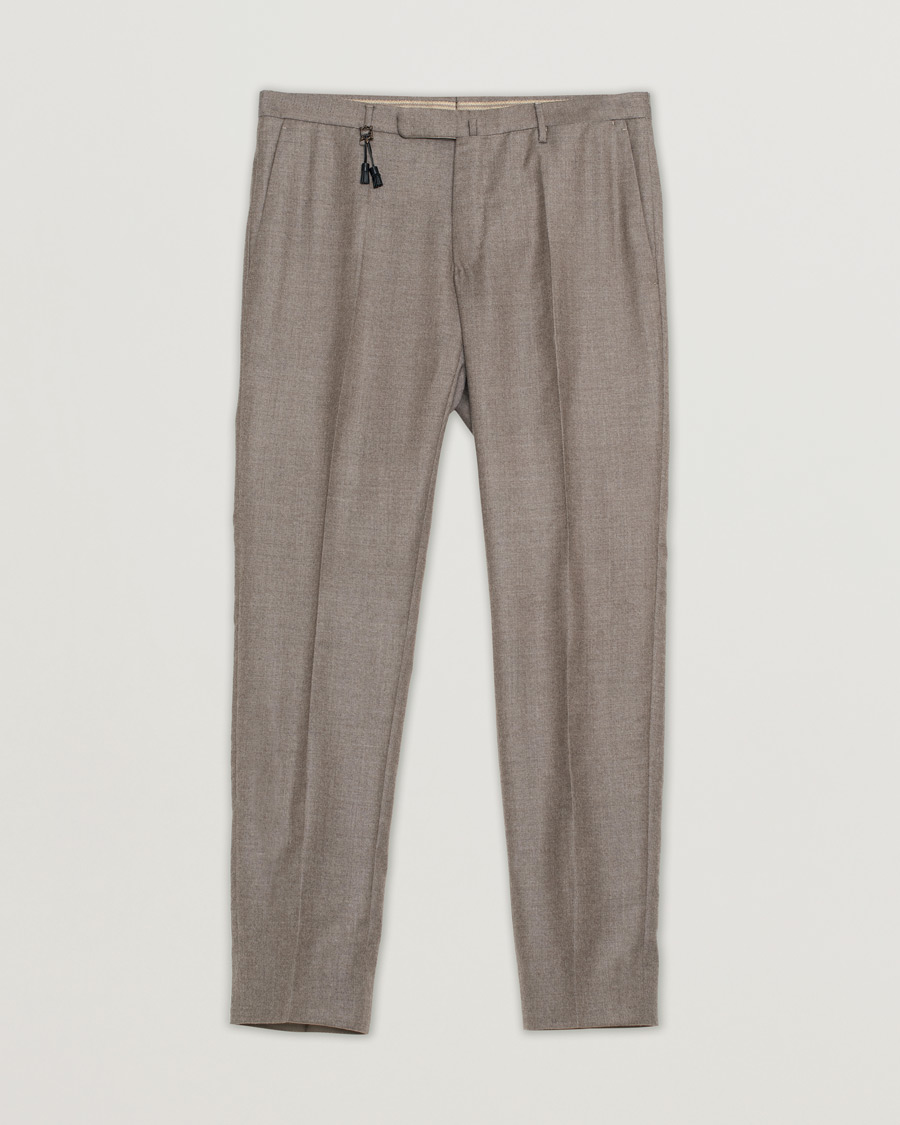 Herre | Incotex Slim Fit Super 100's Wool Flannel Trousers Taupe 46 | Pre-owned | Incotex Slim Fit Super 100's Wool Flannel Trousers Taupe 46