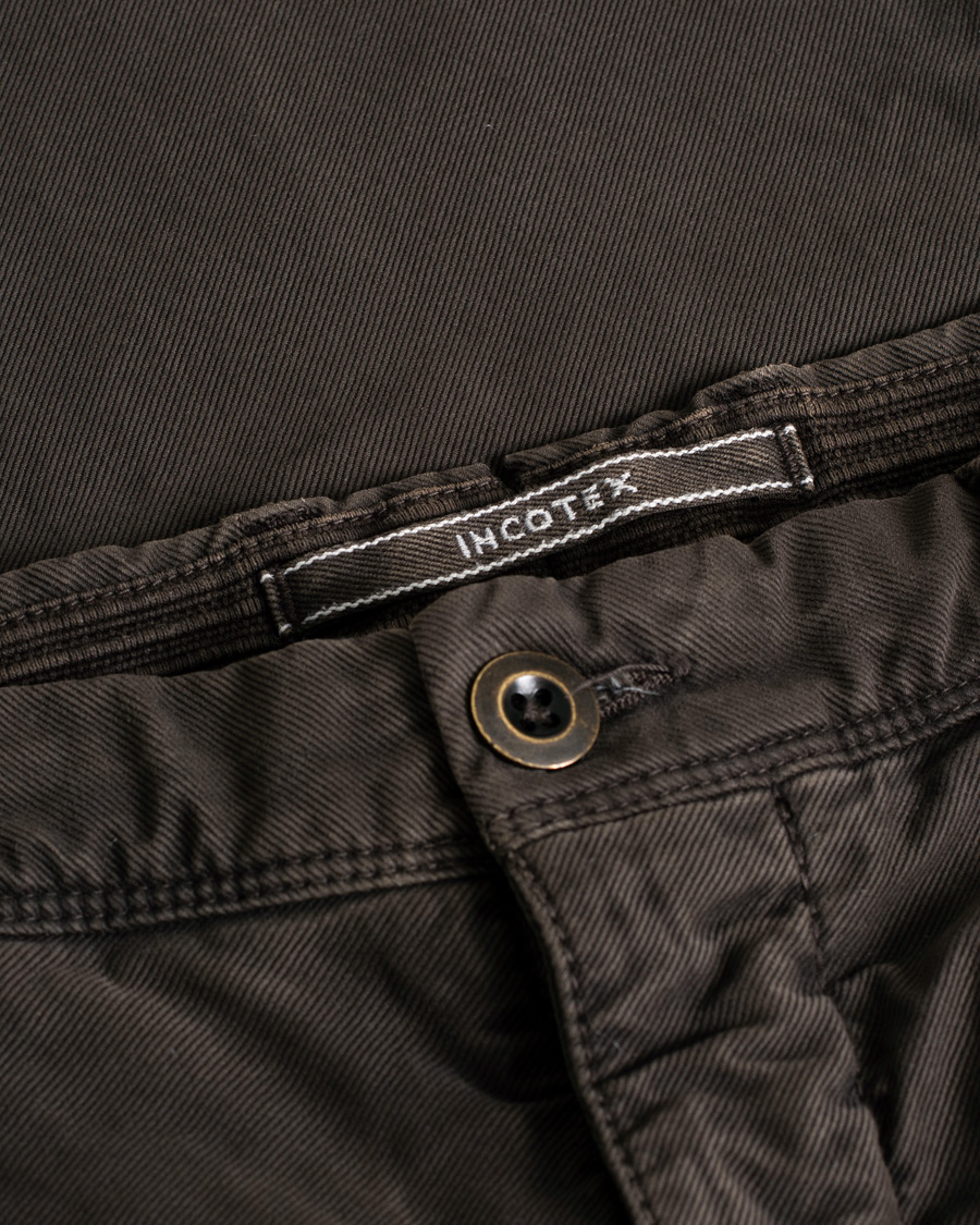 Herre | Incotex Slim Fit Garment Dyed Washed Slacks Dark Brown | Pre-owned | Incotex Slim Fit Garment Dyed Washed Slacks Dark Brown