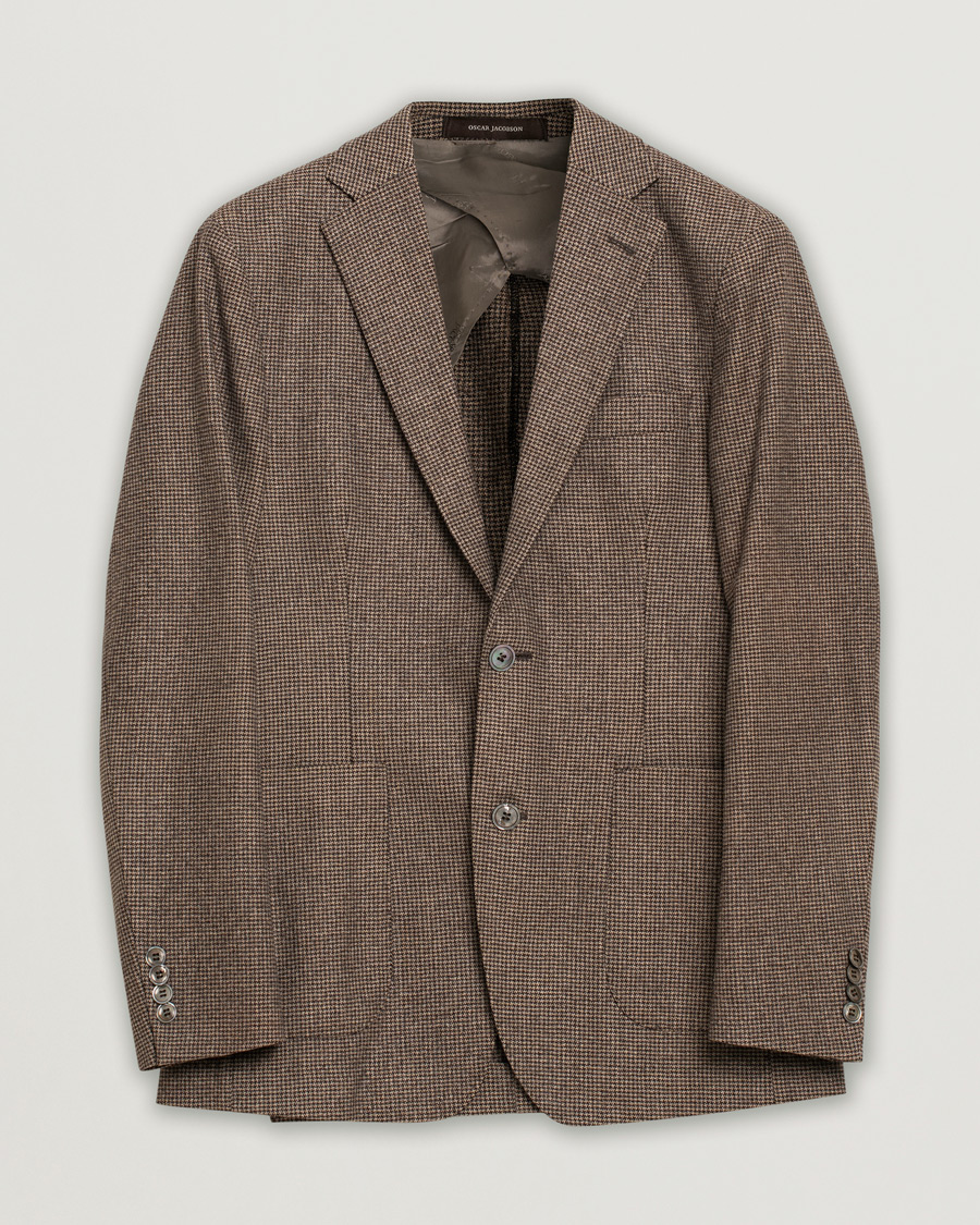 Herre | Oscar Jacobson Einar Houndstooth Wool Blazer Brown 46 | Pre-owned | Oscar Jacobson Einar Houndstooth Wool Blazer Brown 46