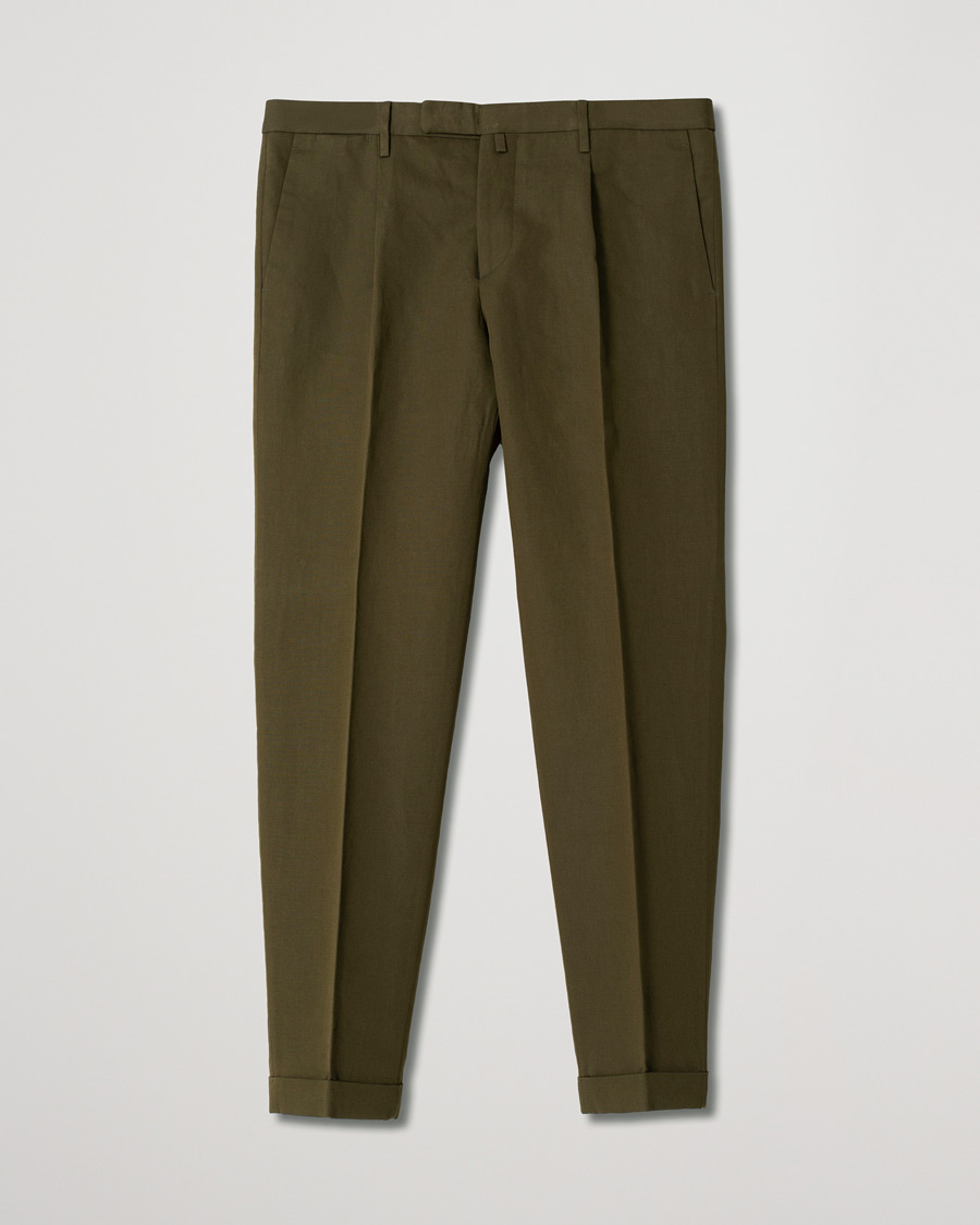 Herre | Bukser | Pre-owned | Briglia 1949 Easy Fit Pleated Linen/Cotton Trousers Olive