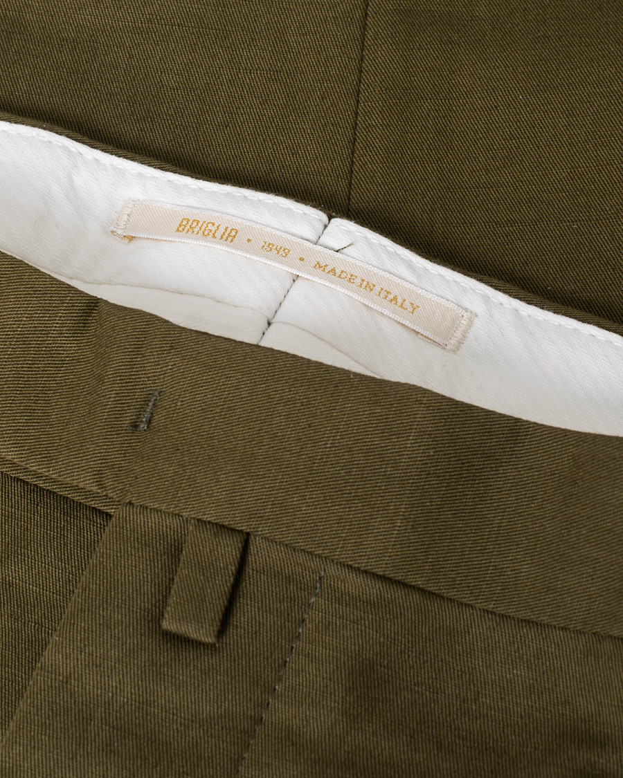 Herre | Bukser | Pre-owned | Briglia 1949 Easy Fit Pleated Linen/Cotton Trousers Olive