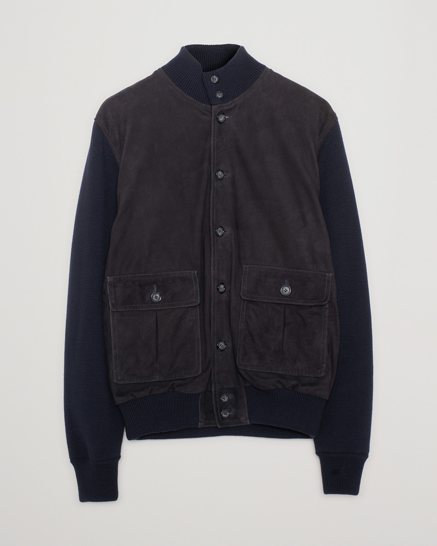 Herre | Valstar Valstarino Suede Combo Jacket Navy Suede | Pre-owned | Valstar Valstarino Suede Combo Jacket Navy Suede