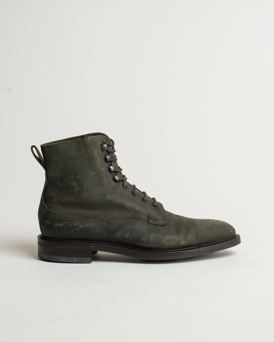 Herre | Edward Green Galway Dainite Boot Khaki Waxed Suede | Pre-owned | Edward Green Galway Dainite Boot Khaki Waxed Suede