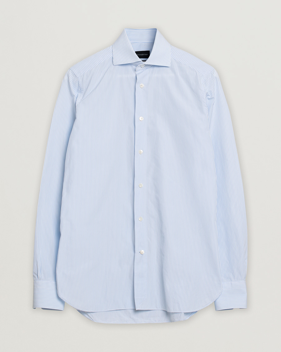 Herre | Ermenegildo Zegna Slim Fit Trofeo Striped Cotton Shirt Light Blue 38 - S | Pre-owned | Ermenegildo Zegna Slim Fit Trofeo Striped Cotton Shirt Light Blue 38 - S