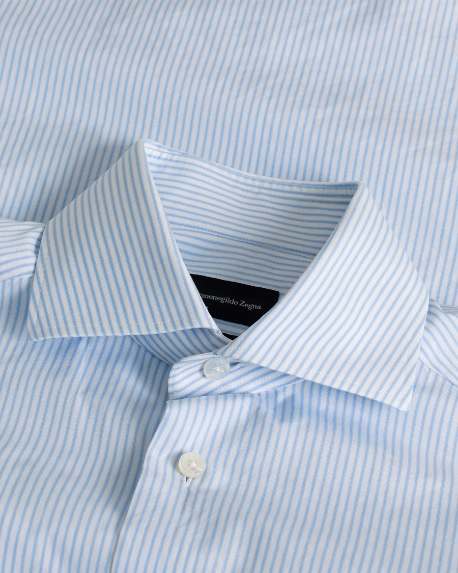 Herre | Ermenegildo Zegna Slim Fit Trofeo Striped Cotton Shirt Light Blue 38 - S | Pre-owned | Ermenegildo Zegna Slim Fit Trofeo Striped Cotton Shirt Light Blue 38 - S