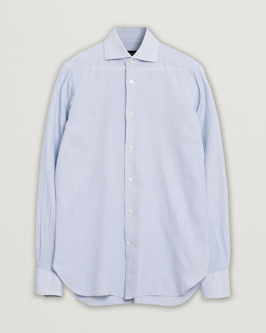 Herre | Ermenegildo Zegna Slim Fit Cotton Blend Shirt Light Blue Check 38 - S | Pre-owned | Ermenegildo Zegna Slim Fit Cotton Blend Shirt Light Blue Check 38 - S