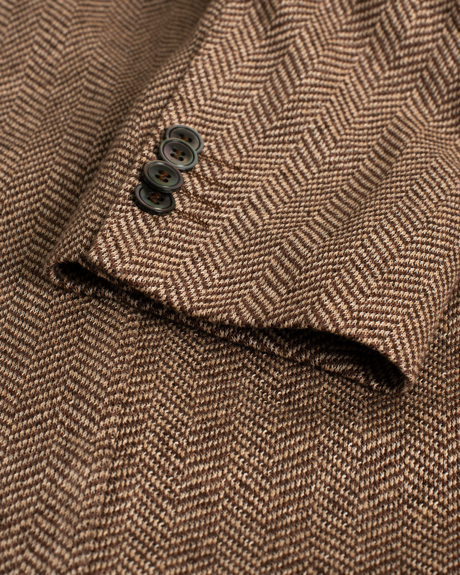 Herre | Oscar Jacobson Egel Patch Herringbone Linen Blazer Brown | Pre-owned | Oscar Jacobson Egel Patch Herringbone Linen Blazer Brown