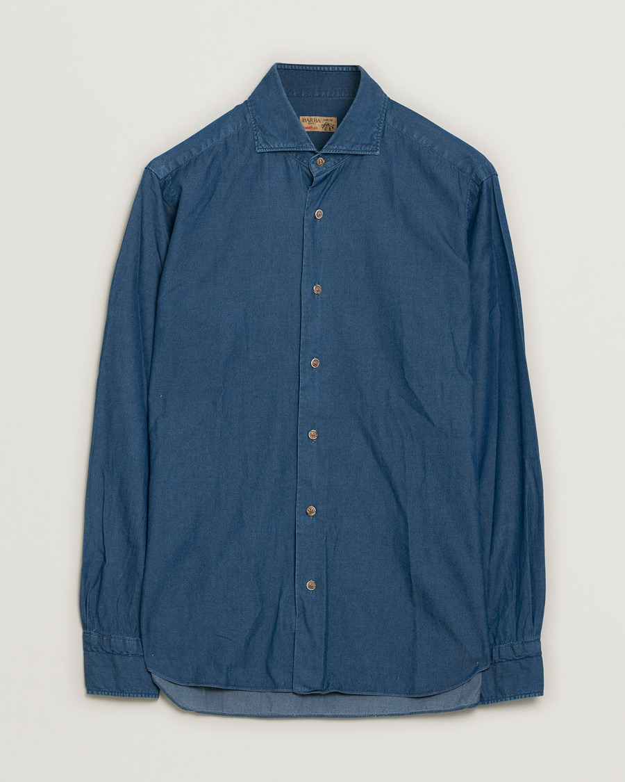 Herre | Barba Napoli Dandylife Denim Slim Fit Shirt Dark Blue 41 - L | Pre-owned | Barba Napoli Dandylife Denim Slim Fit Shirt Dark Blue 41 - L