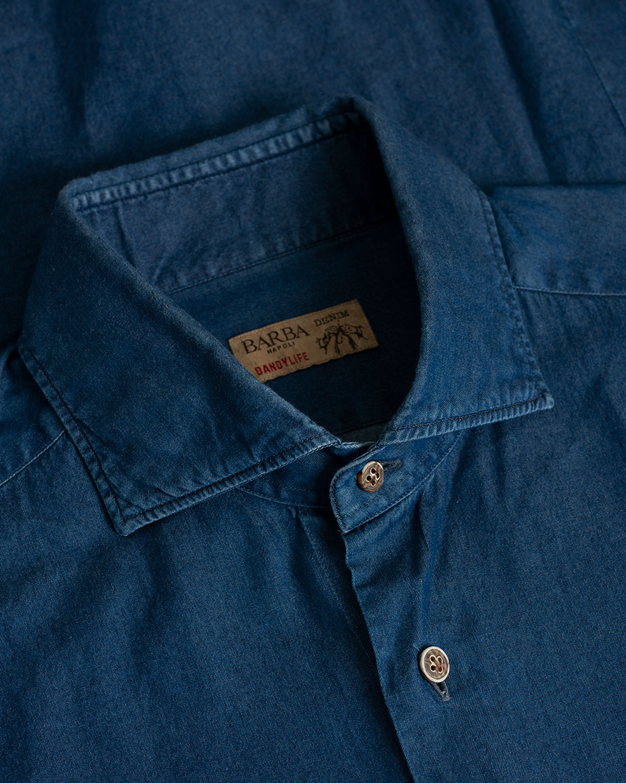 Herre | Barba Napoli Dandylife Denim Slim Fit Shirt Dark Blue 41 - L | Pre-owned | Barba Napoli Dandylife Denim Slim Fit Shirt Dark Blue 41 - L
