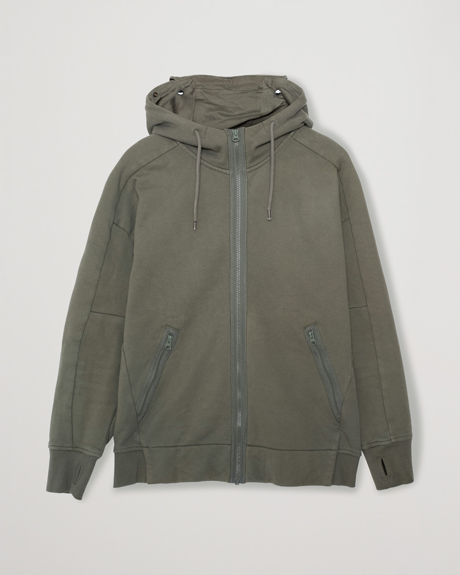 Herre | C.P. Company Diagonal Raised Fleece Full Zip Goggle Hoodie Green | Pre-owned | C.P. Company Diagonal Raised Fleece Full Zip Goggle Hoodie Green