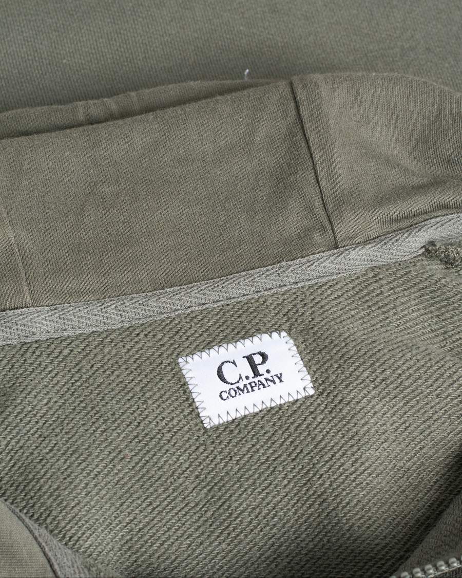 Herre | C.P. Company Diagonal Raised Fleece Full Zip Goggle Hoodie Green | Pre-owned | C.P. Company Diagonal Raised Fleece Full Zip Goggle Hoodie Green