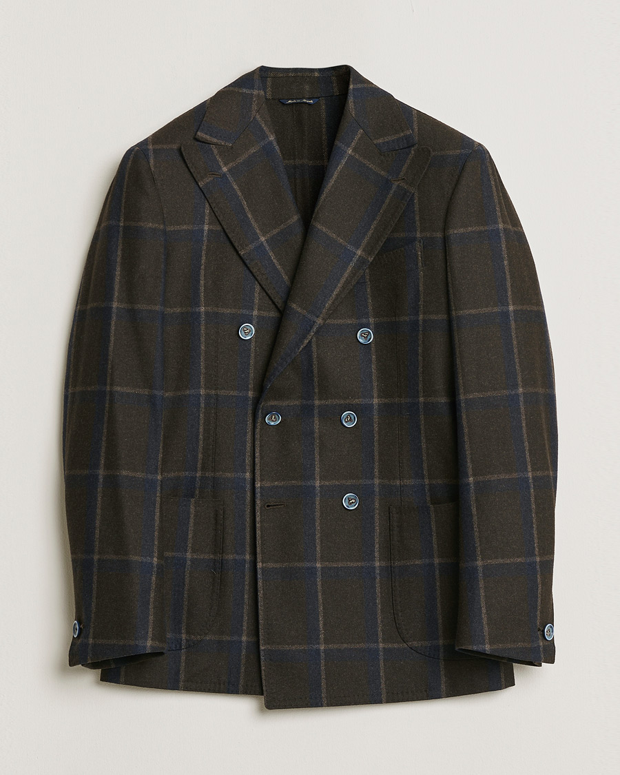 Herre | Pre-owned Blazere | Pre-owned | Gabo Napoli Checked Double Breasted Blazer Brown 48